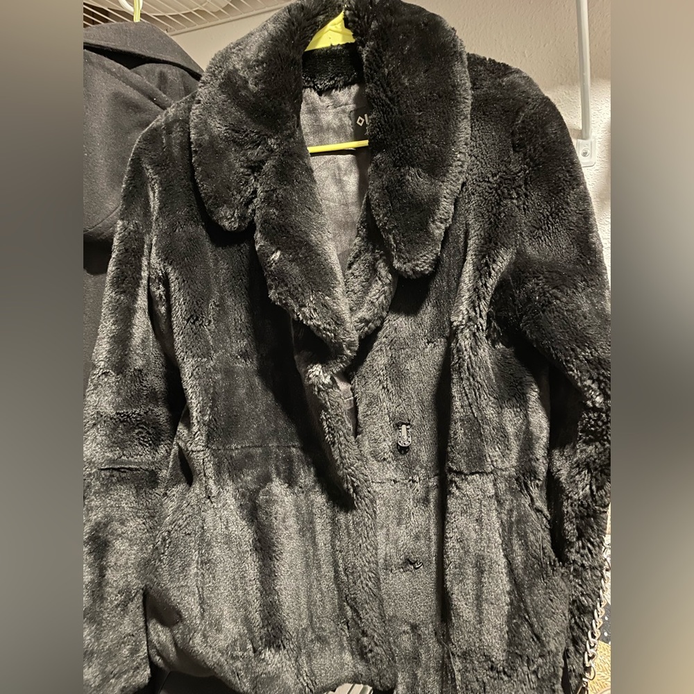 Black Faux Fur Coat. Size Large.